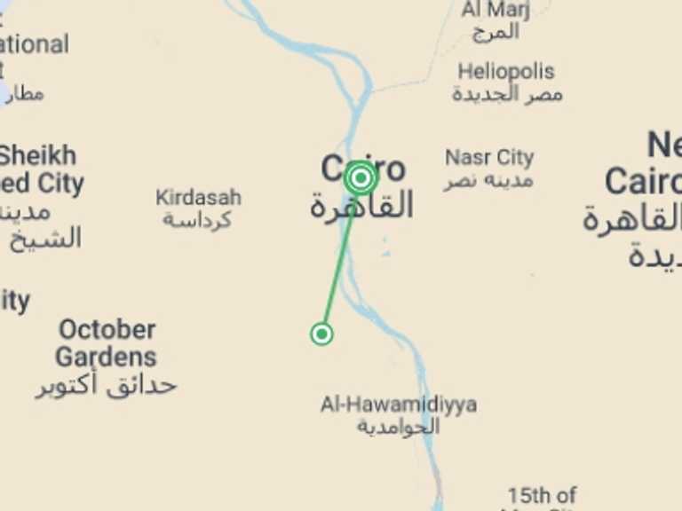 Map itinerary of Mediterranean Tour in June 2026 with 2 destination visits for the trip: Cairo City Stay - 4 days
