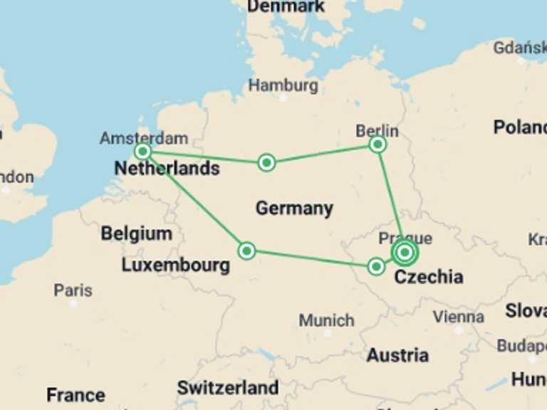 Map of 8-Day Prague Tour with 1 destination visits for the trip: Prague and Germany ROT