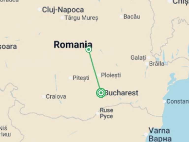 Map of Romania Tour with 2 destination visits for the trip: Transylvanian Long Weekend