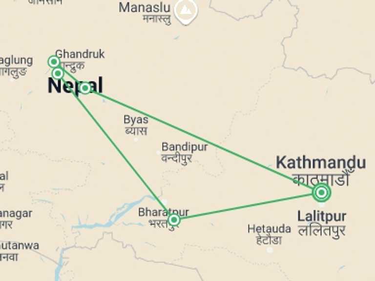 Map itinerary of Pokhara Tour in November 2025 with 5 destination visits for the trip: Essential Nepal (4 Star Hotels)