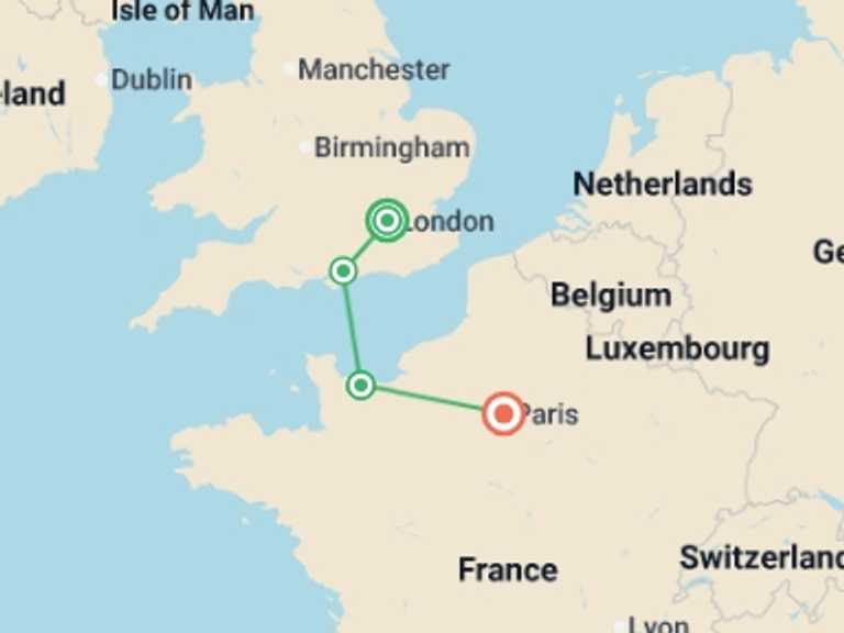 Map itinerary of Europe Tour in Spring with 4 destination visits for the trip: Signature: The Legacy of WWII in London & Normandy