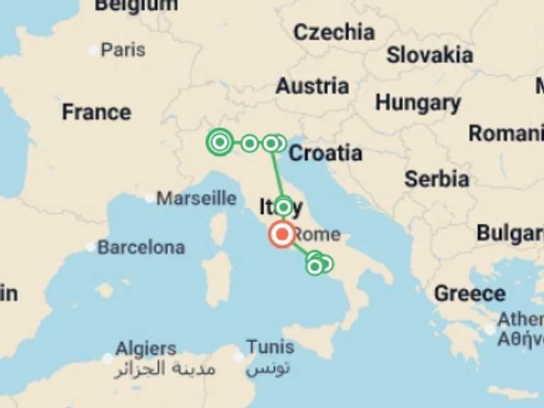 Map of Milan Cultural, religious and historic sites Tour with 7 destination visits for the trip: All About Italy
