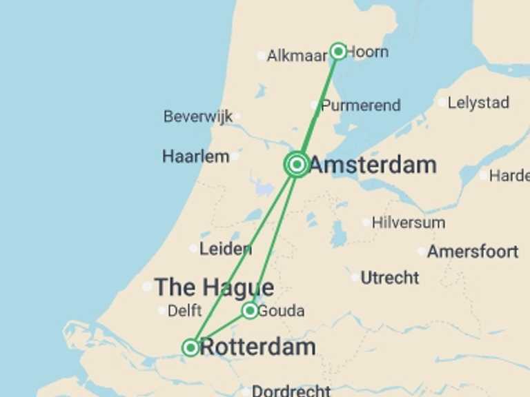 Map of Europe Tour with 4 destination visits for the trip: The Best of The Netherlands (port-to-port cruise)