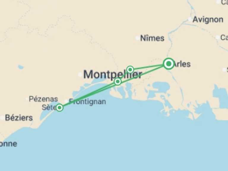 Map itinerary of Mediterranean Tour in April 2027 with 7 destination visits for the trip: Charming Provence : a barge cruise in Southern France (port-to-port cruise)