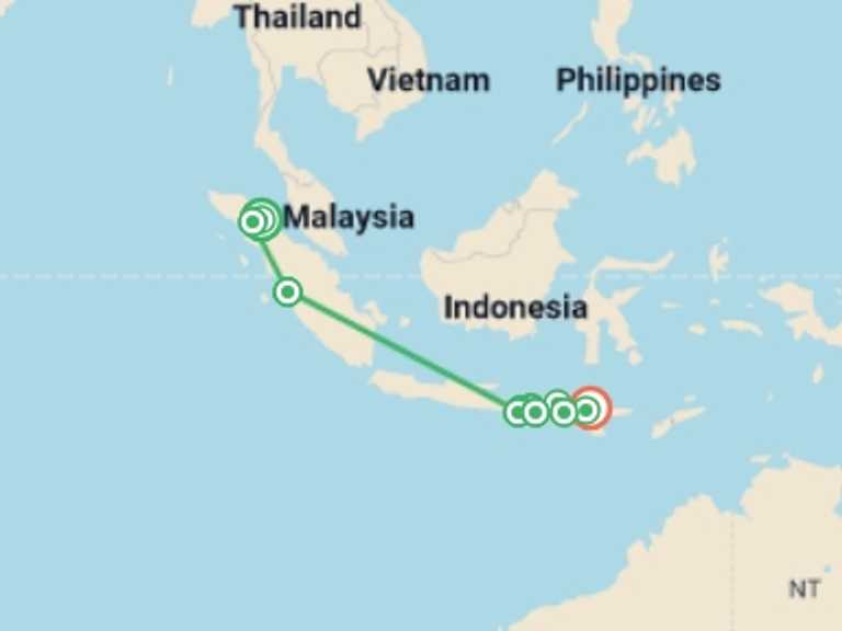 Map of Indonesia Tour with 11 destination visits for the trip: Total Indonesia