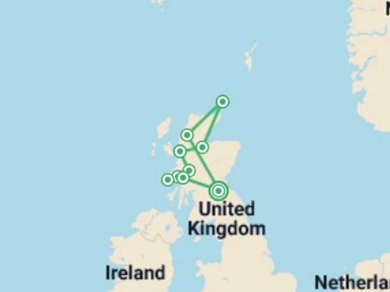 Map of Inverness Explorer Tour with 6 destination visits for the trip: Western Isles & Orkney - 9 days