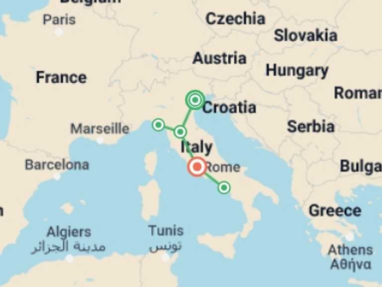 Map of a Art and architecture Tour with 4 destination visits for the trip: Italian Express: The Best Of Italy