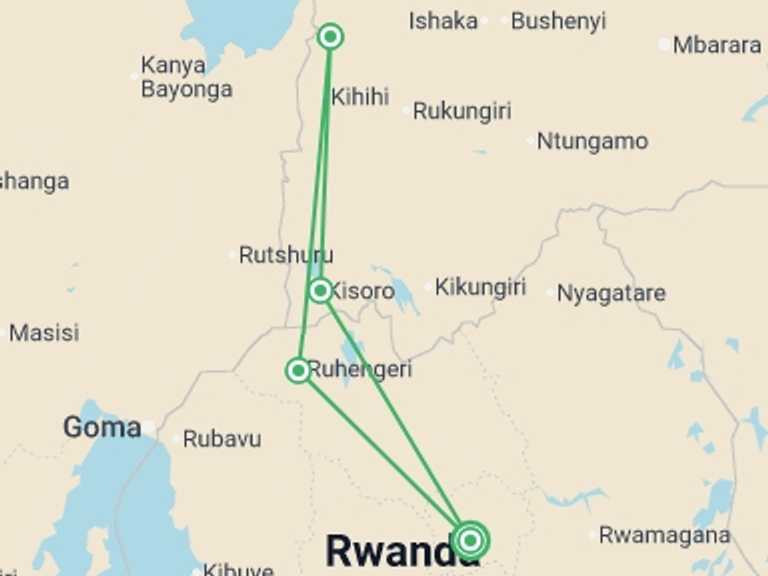 Map of a Wildlife Tour with 4 destination visits for the trip: Remarkable Rwanda & Gorillas of Uganda