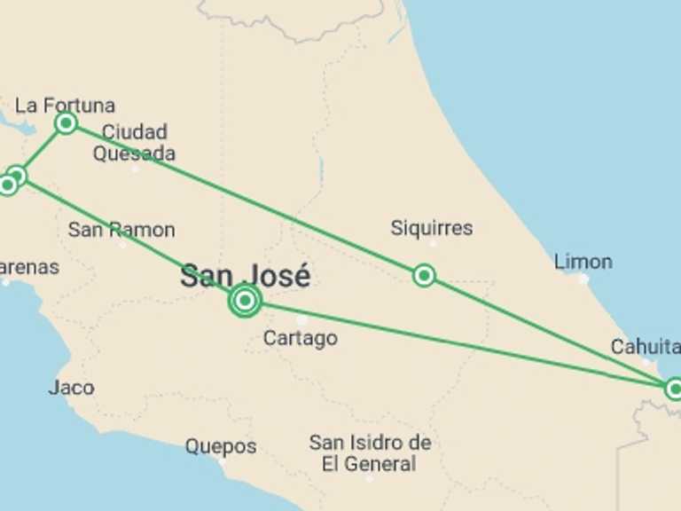 Map of San Jose Explorer Tour with 7 destination visits for the trip: Costa Rica Active Adventure