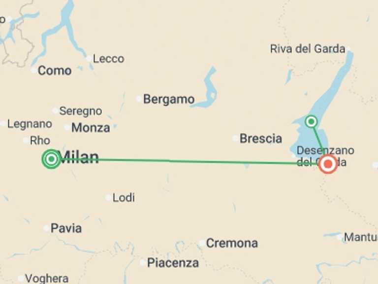 Map itinerary of Mediterranean Tour in Fall with 4 destination visits for the trip: Enchanting Northern Italy: Milan to Verona