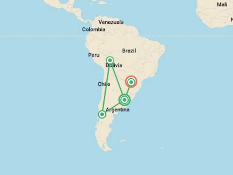 Map of Puerto Iguazu City sightseeing Tour with 5 destination visits for the trip: Buenos Aires, Bariloche & Iguazu Falls: 9 Nights