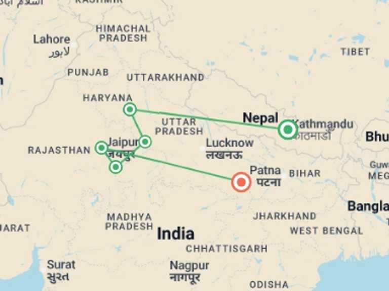 Map of Asia Tour with 6 destination visits for the trip: Best of India