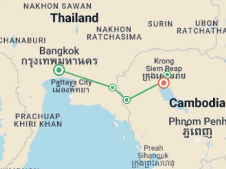 Map of Bangkok Bicycle Tour with 8 destination visits for the trip: Biking Bangkok to Angkor Wat