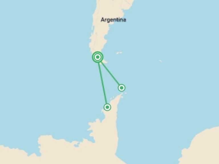 Map of Chile Tour with 4 destination visits for the trip: Antarctic Express: Crossing the Circle