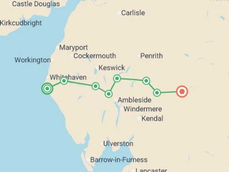 Map of Europe Tour with 9 destination visits for the trip: Coast to Coast: St Bees to Kirkby Stephen - 9 Days
