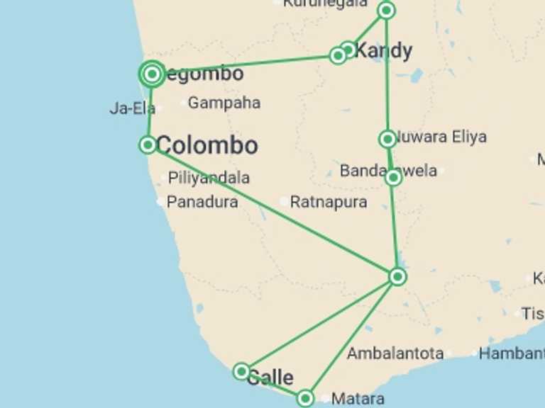 Map of Asia Tour with 6 destination visits for the trip: All In One Sri Lanka, Private Tour