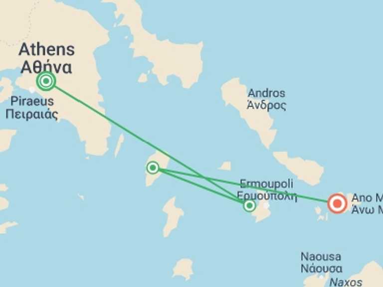Map of a Shopping and Markets Tour with 4 destination visits for the trip: Sailing Greece - Athens to Mykonos