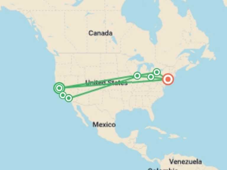 Map of Chicago City sightseeing Tour with 7 destination visits for the trip: California Coast, Chicago, and NY