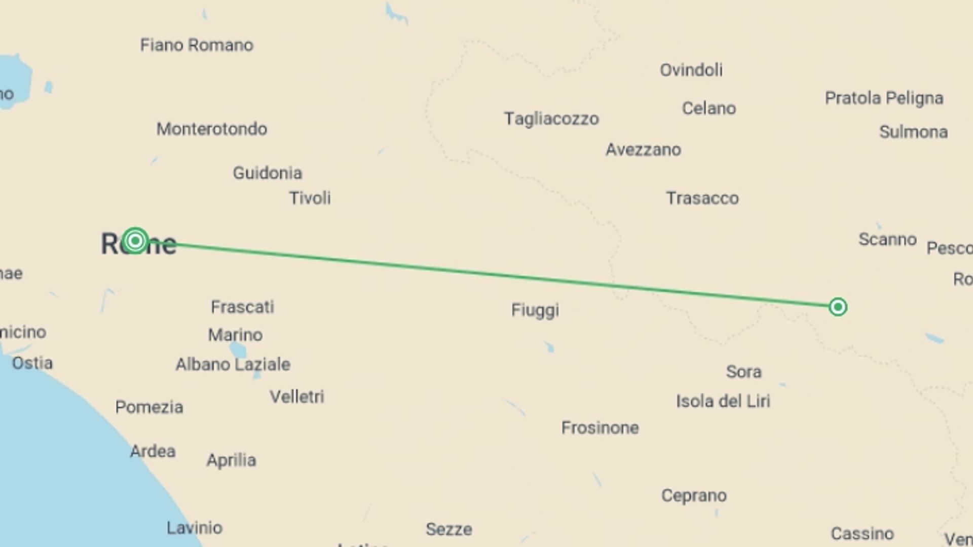 A map showing the tour itinerary for the trip: Italian Apennines: Walks & Wildlife, starting in Rome, Italy and ending in Rome, Italy going through 1 other destinations.