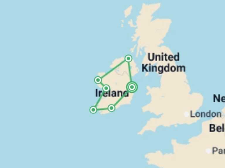 Map itinerary of Europe Tour in Spring with 6 destination visits for the trip: Ireland Circumnavigation (Ocean Victory)