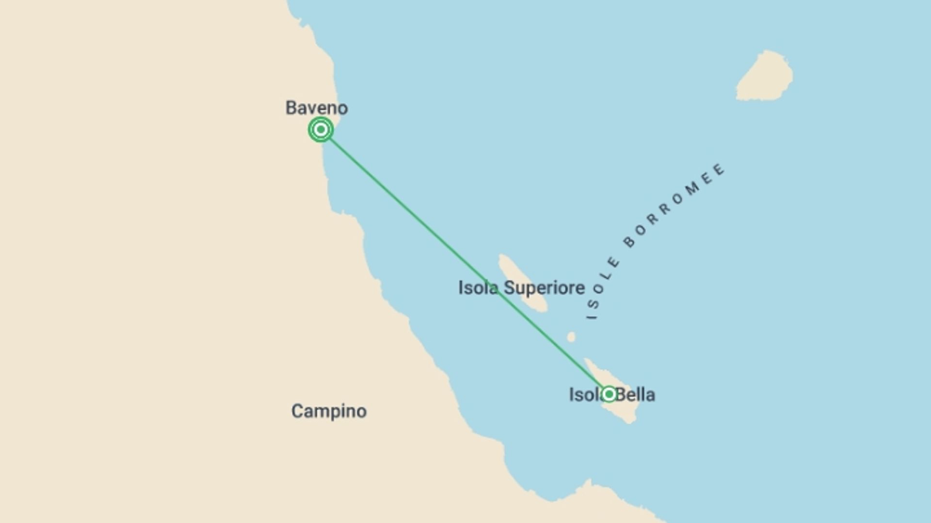 A map showing the tour itinerary for the trip: Best of Lake Maggiore - 8 days, starting in Baveno, Italy and ending in Baveno, Italy going through 1 other destinations.