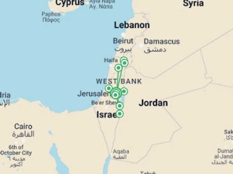 Map of a Spiritual or religious Tour with 3 destination visits for the trip: Christian Israel Tour Package, 5 Days From Jerusalem