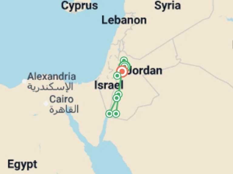 Map itinerary of Aqaba Tour in April 2027 with 6 destination visits for the trip: Cycle Jordan: Petra, Wadi Rum & the Dead Sea