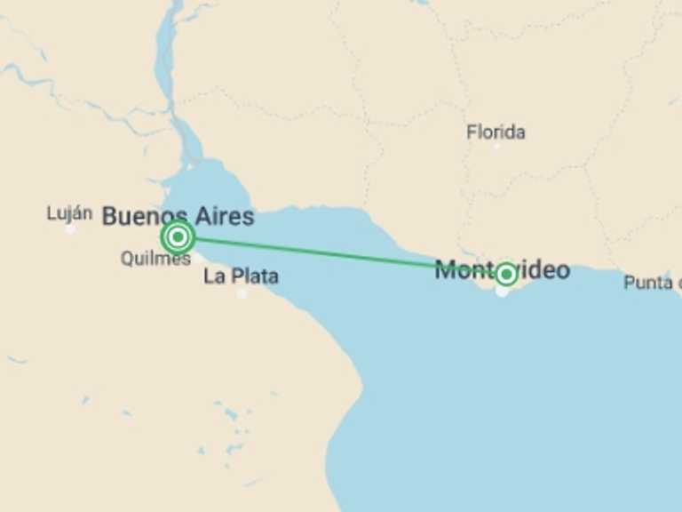 Map of 3-Day South America Tour with 2 destination visits for the trip: 3-Day Montevideo Tour from Buenos Aires