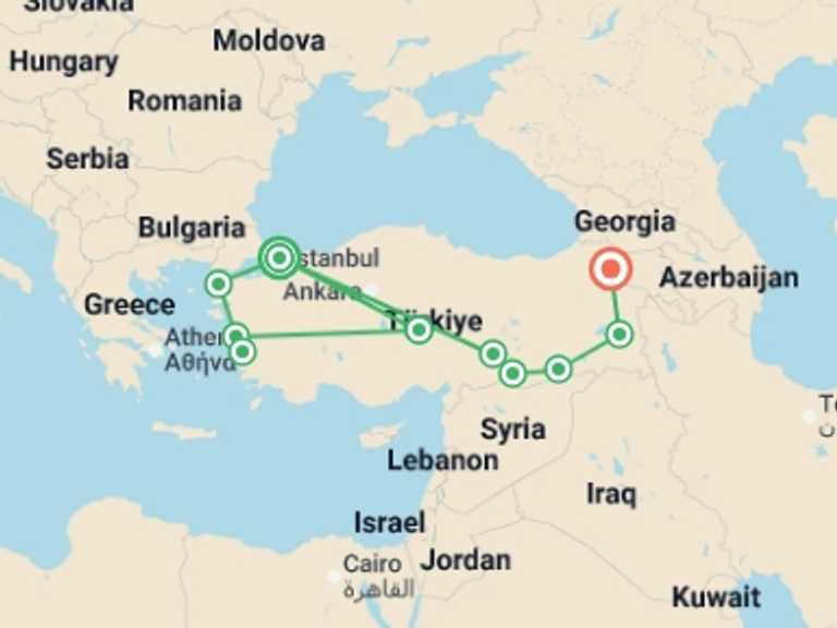 Map of Turkey Explorer Tour with 10 destination visits for the trip: Complete Turkey