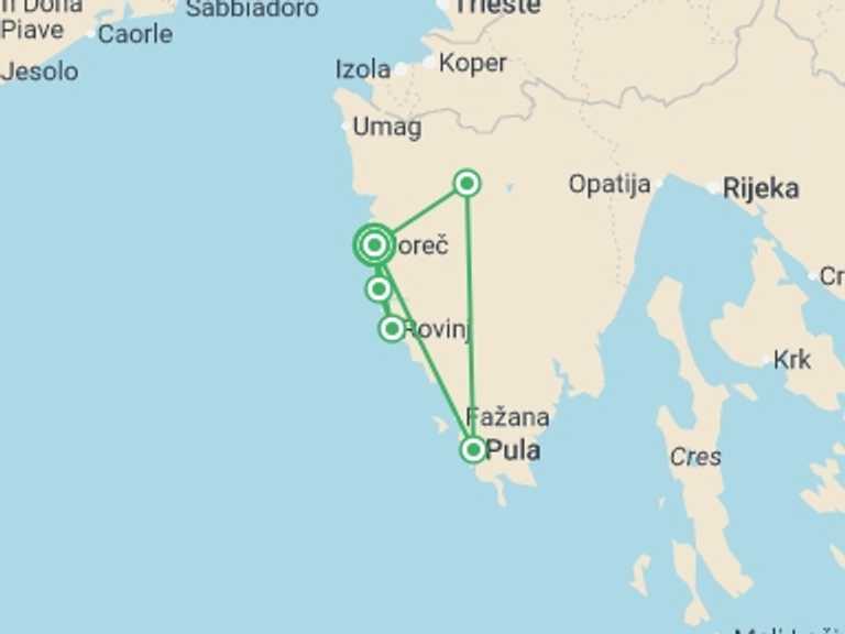 Map itinerary of Balkans Tour in September 2026 with 1 destination visits for the trip: Incredible Istria - 8 days