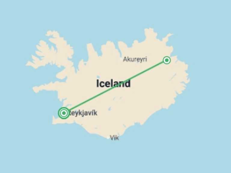 Map itinerary of Europe Tour in April 2026 with 3 destination visits for the trip: Iceland Overnight Adventure - 2 days