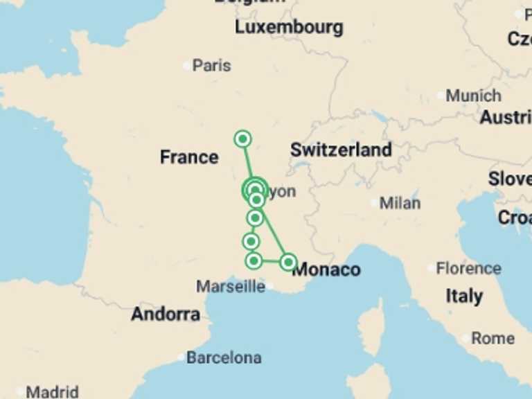 Map of Provence Cruise Tour with 5 destination visits for the trip: From Burgundy to the Camargue along the Saône and the Rhône Rivers (port-to-port cruise)