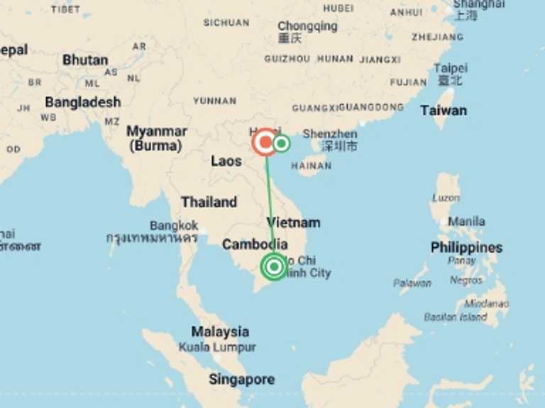 Map itinerary of Hanoi Tour in February 2027 with 3 destination visits for the trip: Vietnam At A Glance Super Save Package