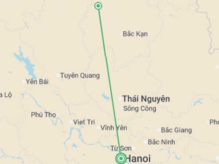 Map itinerary of Asia Tour in June 2026 with 2 destination visits for the trip: Hanoi to Ba Be National Park - 3 days