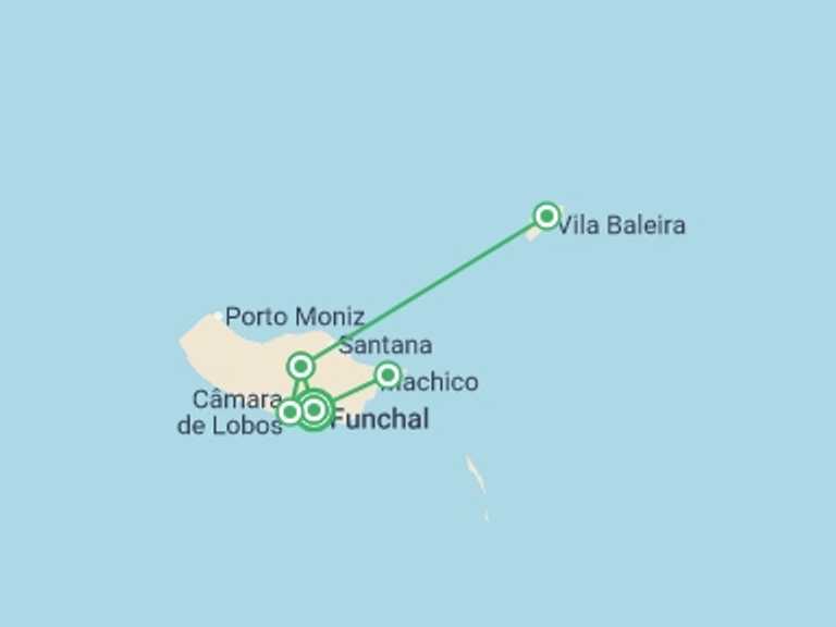 Map itinerary of Portugal Tour in October 2026 with 5 destination visits for the trip: Madeira Discovery - Premium Adventure