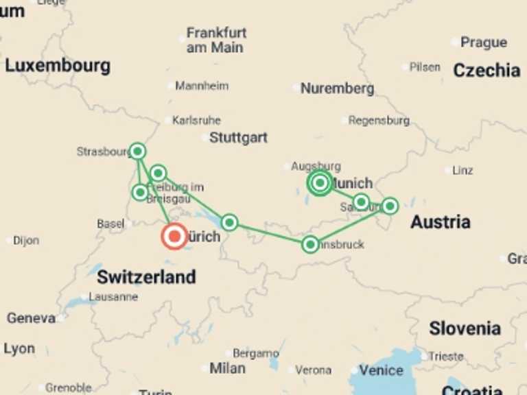 Map of a Shopping and Markets Tour with 6 destination visits for the trip: Alpine Christmas Markets