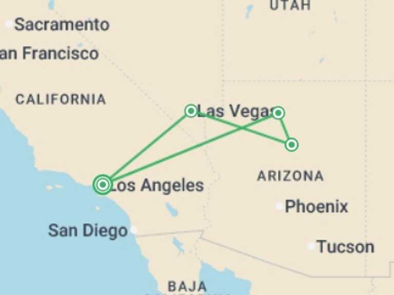 Map of a Sightseeing Tour with 3 destination visits for the trip: Western Classics