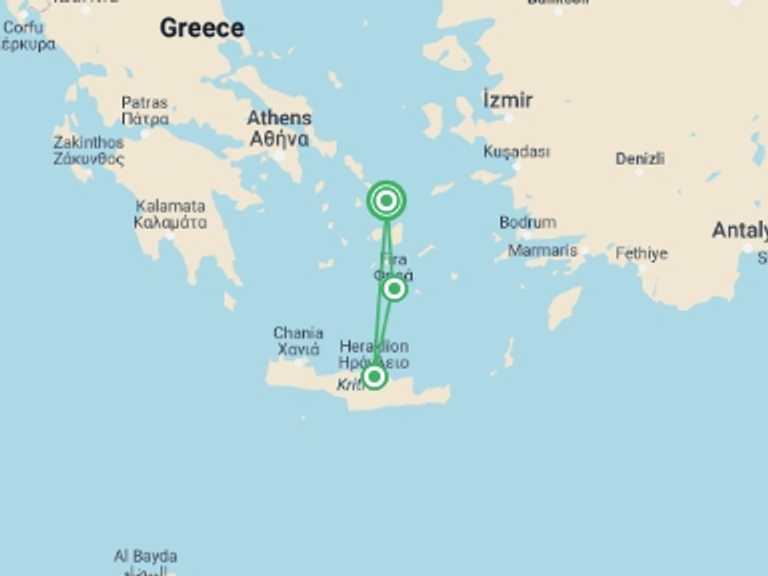 Map of Heraklion Tour with 3 destination visits for the trip: Island Hopping, Summer On The Greek Islands: Mykonos, Santorini, Crete