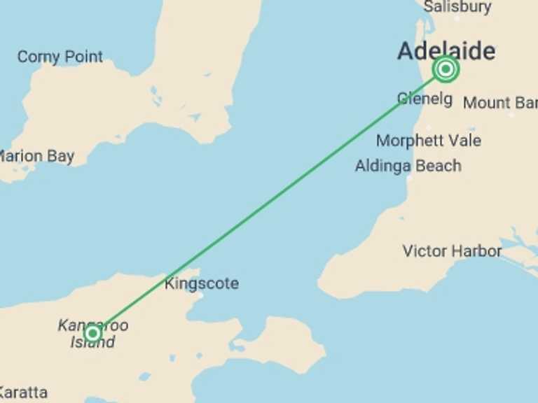 Map of Oceania Tour with 2 destination visits for the trip: Hike the Kangaroo Island Wilderness Trail