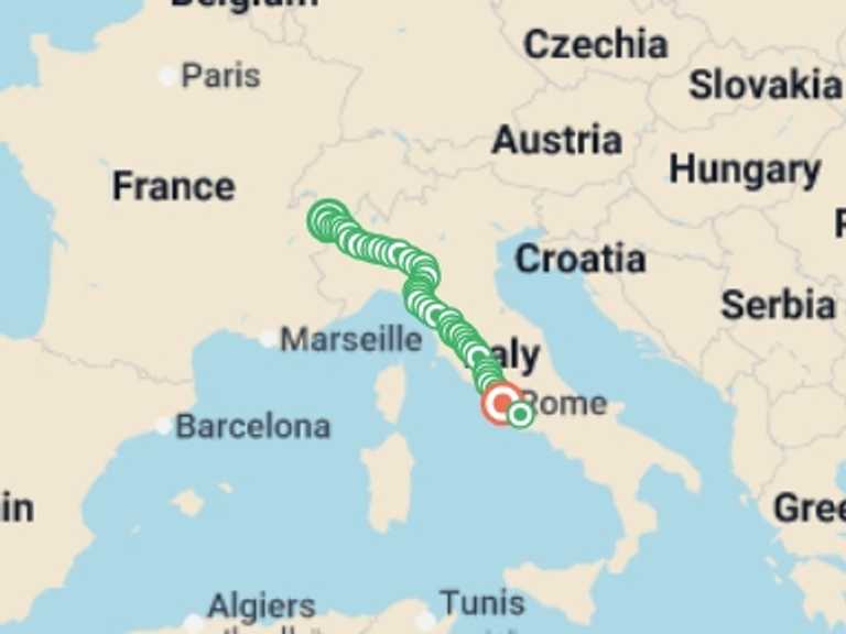 Map of Mediterranean Tour with 50 destination visits for the trip: The Full Via Francigena