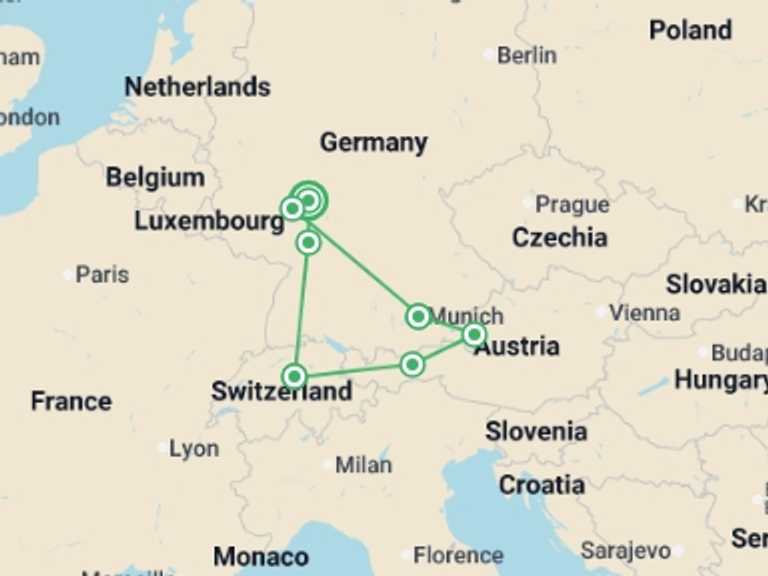 Map of Europe Tour with 7 destination visits for the trip: Winter Wonderland