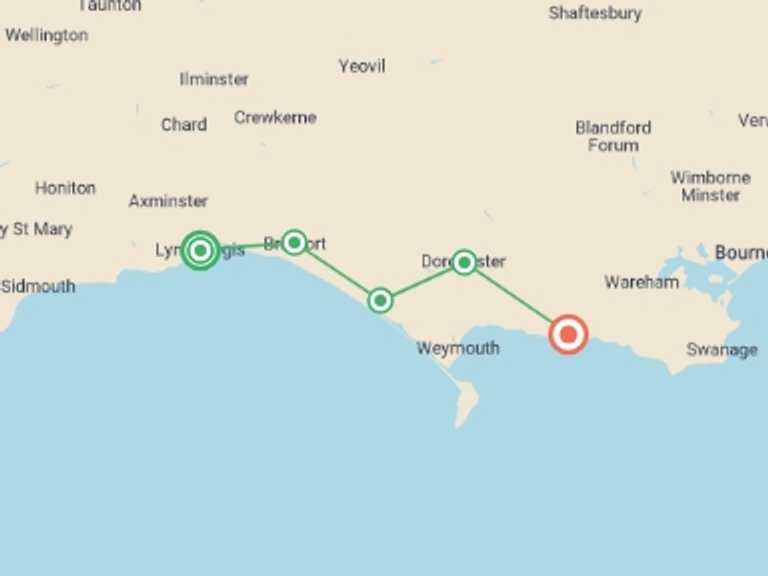 Map of England Tour with 5 destination visits for the trip: Dorset & the Jurassic Coast Walk
