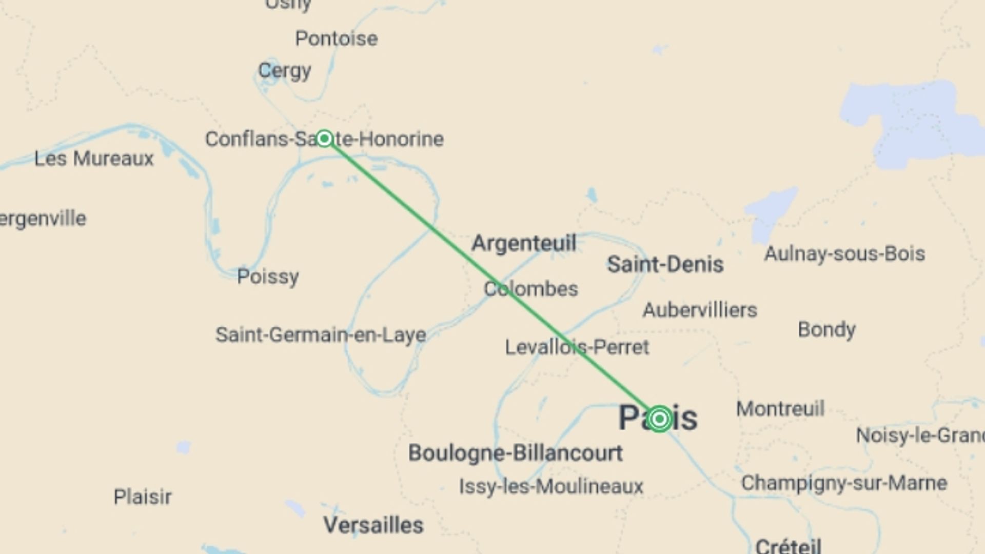 A map showing the tour itinerary for the trip: Fall Festival: Legendary Paris, starting in Paris, France and ending in Paris, France going through 2 other destinations.