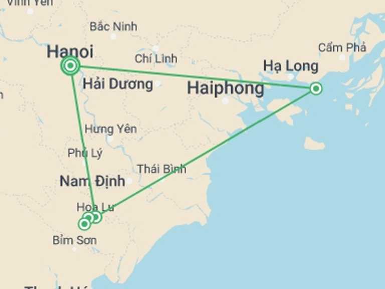 Map of Hanoi Cultural, religious and historic sites Tour with 3 destination visits for the trip: 6 Days Discover Northern Vietnam From Hanoi