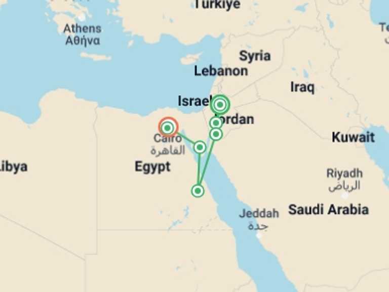 Map of Madaba Cultural, religious and historic sites Tour with 8 destination visits for the trip: Bedouin Trails of Jordan & Egypt