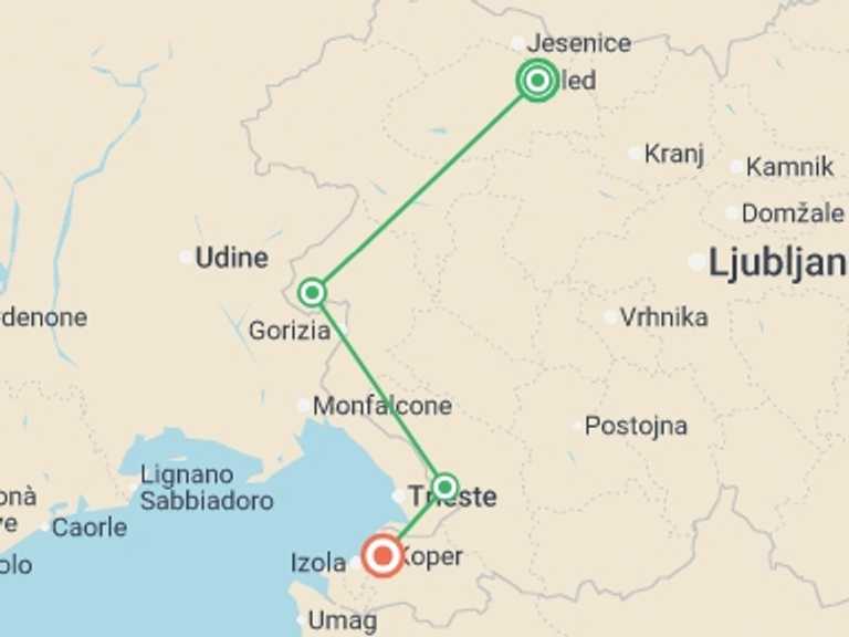 Map of Europe Tour with 4 destination visits for the trip: Secrets of Slovenia Cycling