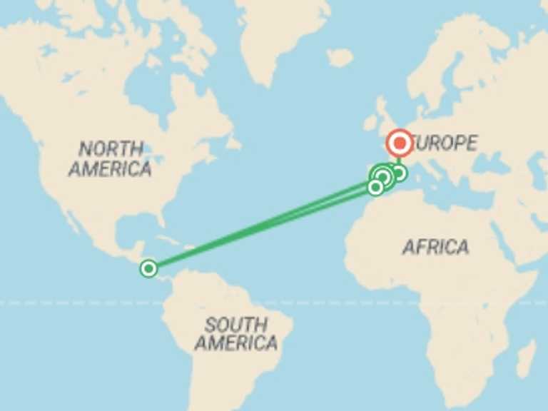Map of France and Spain Tour with 6 destination visits for the trip: Classical Spain with Paris GO
