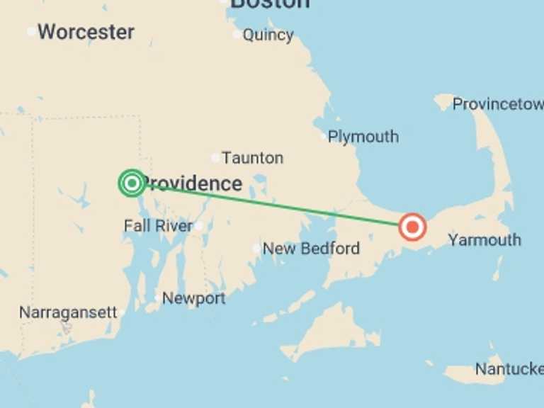 Map itinerary of North America Tour in October 2025 with 2 destination visits for the trip: Islands of New England 