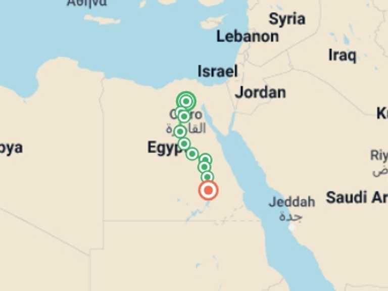 Map of 14-Day Luxor Tour with 10 destination visits for the trip: Long Nile Cruise