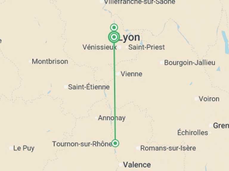 Map itinerary of Mediterranean Tour in Fall with 3 destination visits for the trip: The Valleys of the Rhône and Saône: Gastronomy and vineyards (port-to-port cruise)